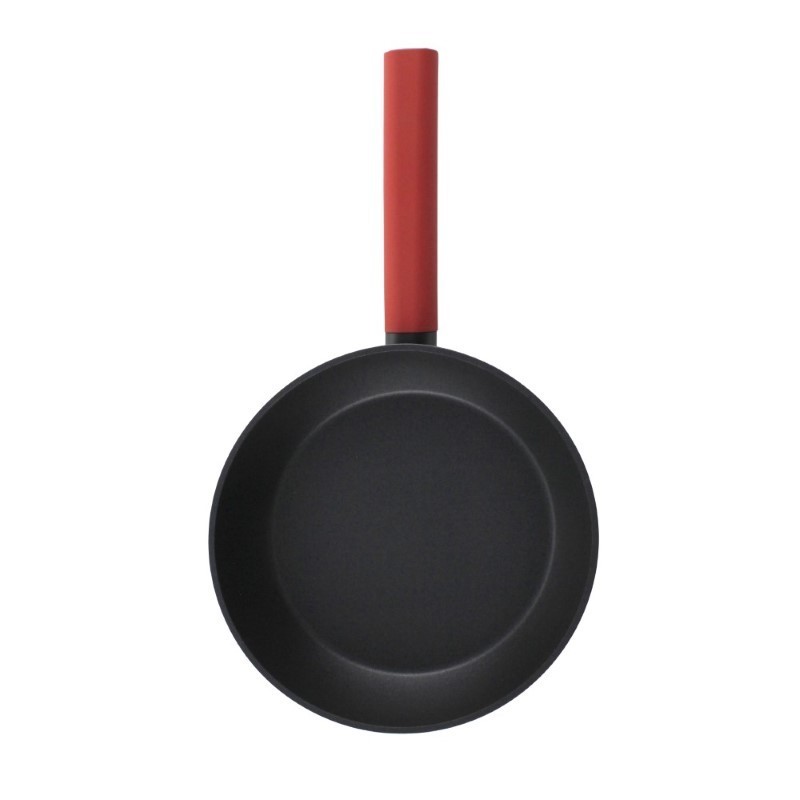 Tigaie aluminiu, rotundă, neagră, cu acoperire antiaderentă, mâner învelit în silicon, pentru toate tipurile de aragaz, 24 cm