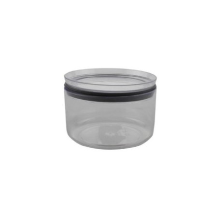 cutie pentru alimente cilindrică joasă din plastic transparent cu capac închis