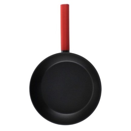 tigaie rotundă din teflon cu mâner roșu din silicon