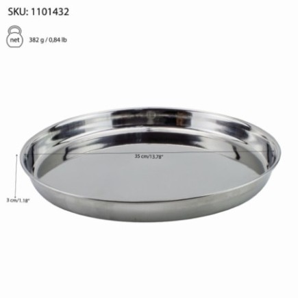 Tavă de servit rotundă din inox, cu margine înălțată, pentru transportul băuturilor în baruri, cafenele și restaurante, 35 cm 