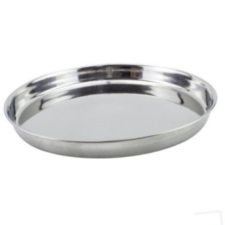 tavă rotundă pentru servit din inox cu finisaj lucios și borduri ridicate