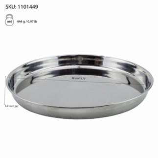 Tavă de servit rotundă din inox, cu margine înălțată, pentru transportul băuturilor în baruri, cafenele și restaurante, 40 cm 