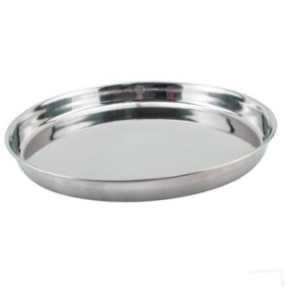 tavă pentru servit rotundă cu margini înălțate din inox lucios