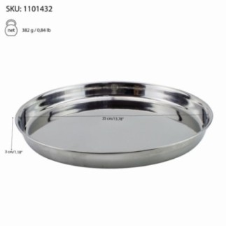 Tavă de servit rotundă din inox, cu margine înălțată, pentru transportul băuturilor în baruri, cafenele și restaurante, 35 cm 