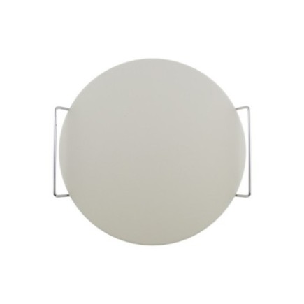 Platou rotund pentru servit, din piatră albă, cu mânere din inox, ideal pentru pizza, gustări, aperitive sau brânzeturi, 33 cm
