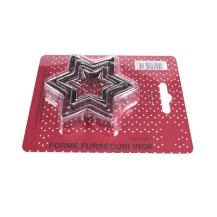 Set de matrițe inox pentru tăiat și modelat aluatul în formă de stea, ideale pentru biscuiți, fursecuri sau prăjituri, 3 buc