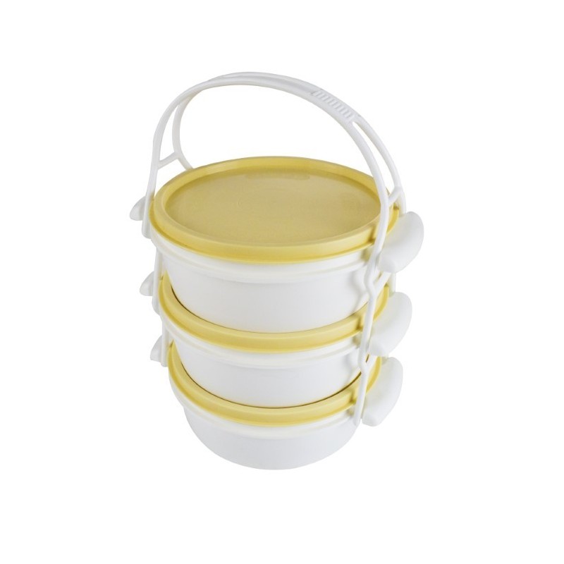 Sufertaș plastic mic, caserole cu capac stivuibile, 3x0.5L, ideal pentru transportat mâncare de prânz, picnic sau călătorii