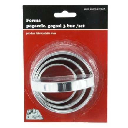 Set de inele cu mâner, rotunde, din inox, perfecte pentru tăiat și modelat aluat fraged de patiserie sau foietaje, 3 mărimi