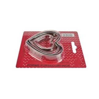 Set de matrițe inox pentru tăiat și modelat aluatul în formă de inimă, ideale pentru biscuiți, fursecuri sau prăjituri, 3 buc