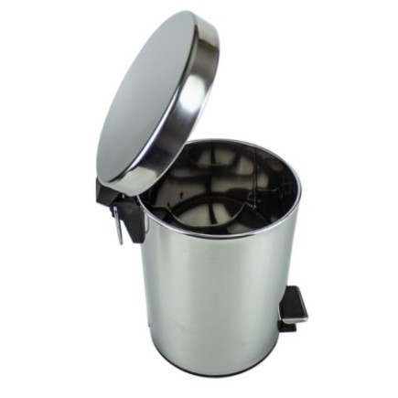 Coș de gunoi din inox, cilindric, compact, cu pedală și capac, perfect pentru birou, mecanism de deschidere fără mâini, 4.7L
