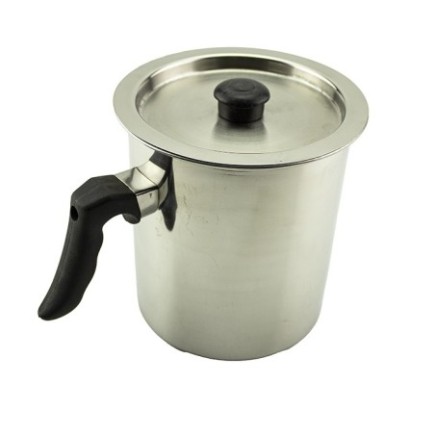 Oală pentru fiert lapte cu pereți dubli, capac și supapă de abur, din inox cu un mânere, 2 L
