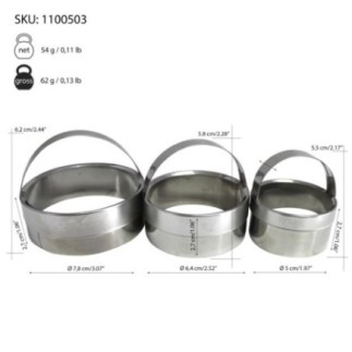 set forme rotunde pentru decupat aluat din inox cu informații despre dimensiuni