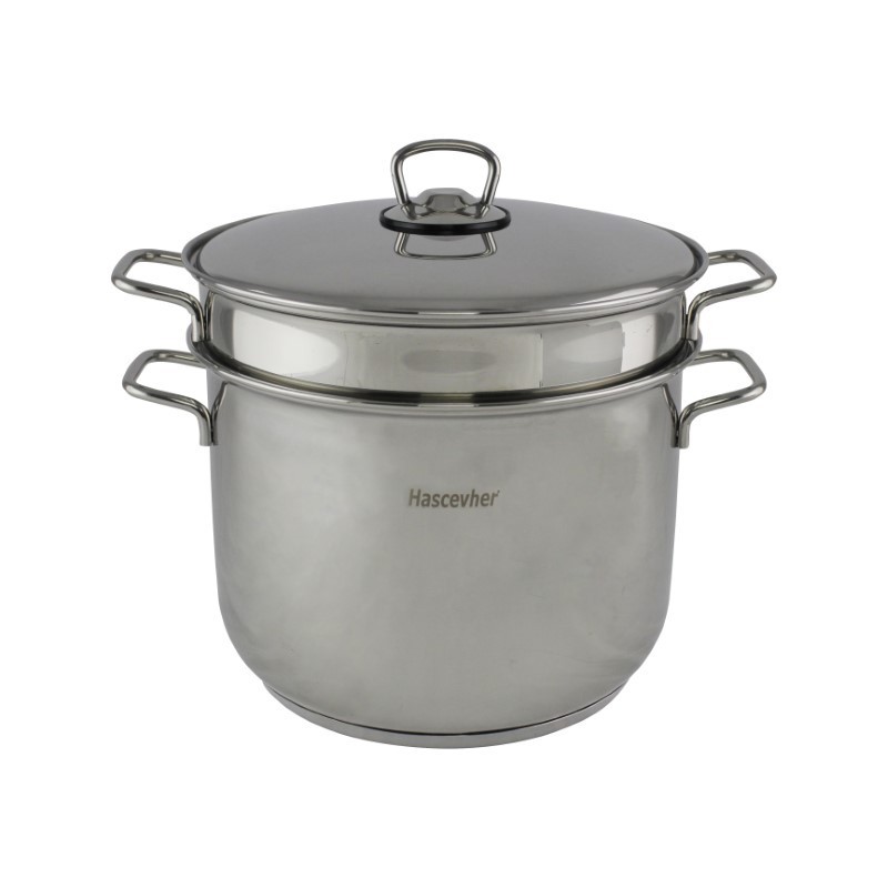 Oală dublă din inox pentru fiert și strecurat paste si legume, 3 piese, oală de 7L cu capac si inca o oală perforată încorporată