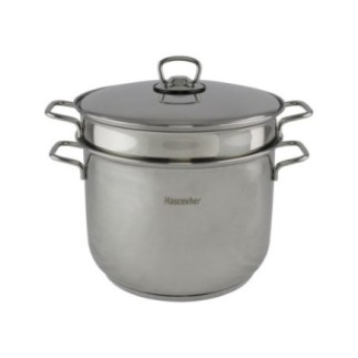 set de două oale din inox încorporate una în alta cu un capac din inox cu mâner