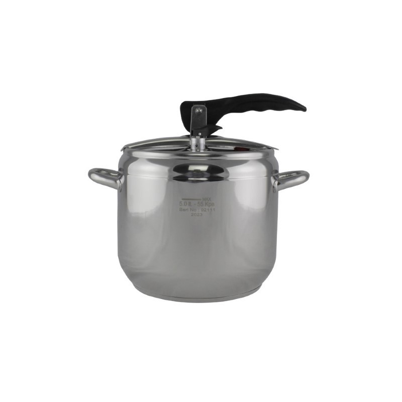 Oală sub presiune din inox, pentru gătire rapidă cu supapă de siguranță și etanșare perfectă, pentru supe și tocănițe, cuctă 5L Oală sub presiune din inox, pentru gătire rapidă cu supapă de siguranță și etanșare perfectă, pentru supe și tocănițe, cuctă 5L