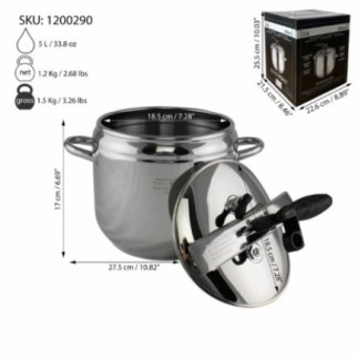 oală sub presiune 5 L cu specificații despre greutate capacitate și dimensiuni