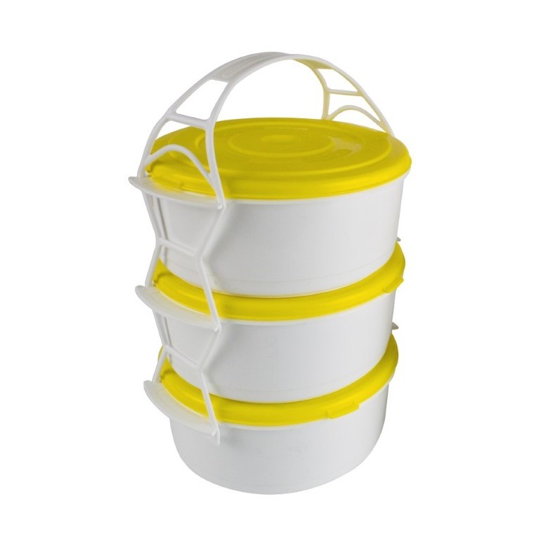 Sufertaș plastic mare, caserole cu capac stivuibile, 3x1.2L, ideal pentru transportat mâncare de prânz, picnic sau călătorii