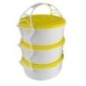 set 3 caserole etajate rotunde din plastic prinse cu o bandă flexibilă din plastic cu rol de mâner pentru transport alimente