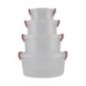 set de 4 caserole rotunde de mărimi diferite din plastic transparent cu capace cu închidere cu clame
