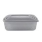 set de 5 caserole pentru alimente din plastic cu capace din silicon stivuite una în interiorul alteia