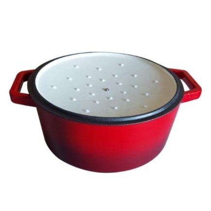 Cratiță din fontă turnată, rotundă, cu capac, emailată, ideală pentru gătire lentă și distribuție uniformă a căldurii 6L