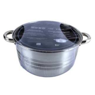 Cratiță din inox, gradată pe interior, cu două mânere și capac din sticlă, ideală pentru gătit supe, ciorbe și tocănițe, 7L
