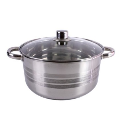 Cratiță din inox, gradată pe interior, cu două mânere și capac din sticlă, ideală pentru gătit supe, ciorbe și tocănițe, 5.5L