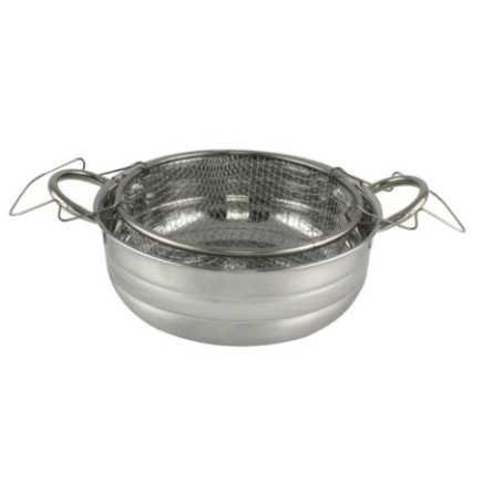 Friteuză tip oală de aragaz din inox cu coș metalic, perfectă pentru prăjire uniformă în baie de ulei, cartofi, gogoși, 25.5 cm