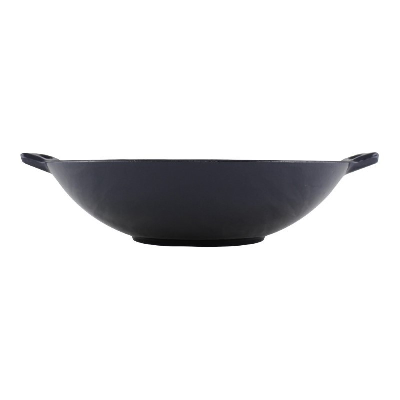 Wok din fontă emailată, cratiță rotundă și adâncă, ideală pentru prăjire, sotare și gătit la temperaturi ridicate, 37 cm