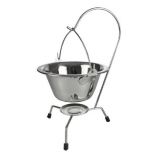 set de bol din inox cu mâner și suport metalic cu piciorușe din plastic