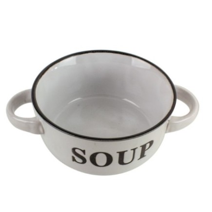 Bol ceramic cu două toarte, ideal pentru servirea supei, ciorbei sau a tocănițelor, perfect pentru uz zilnic, stivuibil, 450 ml