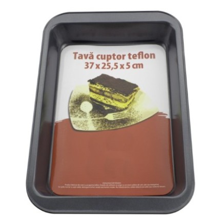 tavă de cuptor dreptunghiulară cu înveliș teflonat antiaderent cu etichetă colorată în interior