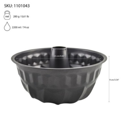 Formă pentru copt rotundă cu con, din oțel carbon, strat antiaderent teflonat, ideală pentru cozonaci pufoși sau guguluf, 23 cm