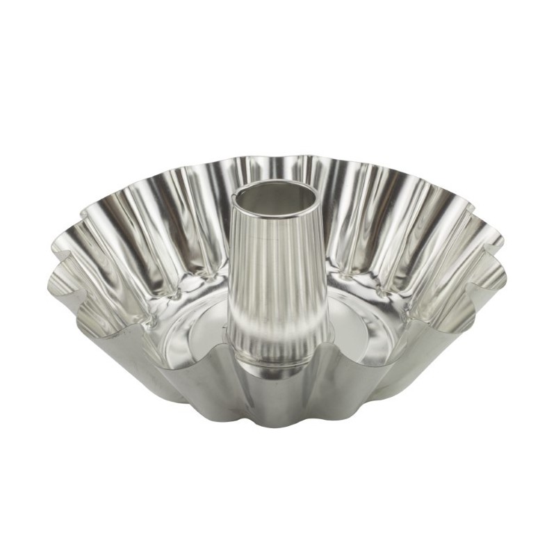 Formă pentru copt rotundă cu con, din tablă cositorită, cu pereți ondulați, perfectă pentru cozonaci pufoși sau guguluf, 23.5 cm