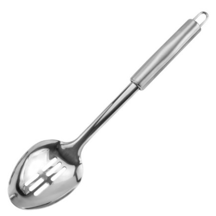 Lingură de gătit perforată din inox, perfectă pentru gătit și servit, permite scurgerea lichidului, ideală pentru spumatul supei