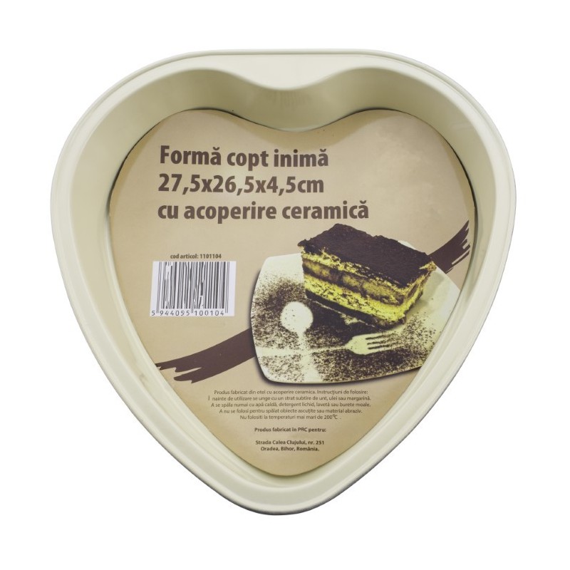 Formă inimă pentru copt cu strat ceramic antiaderent pentru o distribuție uniformă a căldurii, ideală pentru prăjituri și tarte