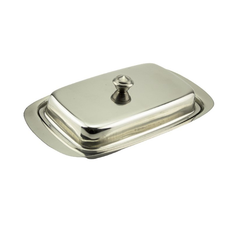 Untieră din inox cu capac, design elegant și rezistent, ușor de curățat, perfectă pentru depozitarea și servirea untului
