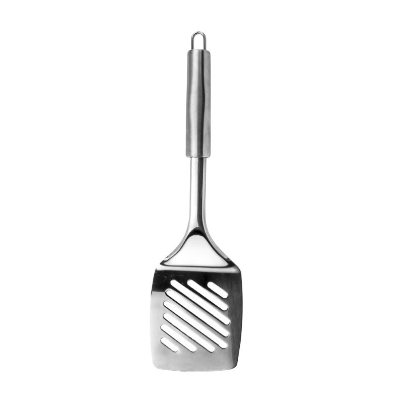 Paletă perforată, pentru gătit, din inox cu mâner ergonomic, ideală pentru întors carne, burgeri și legume