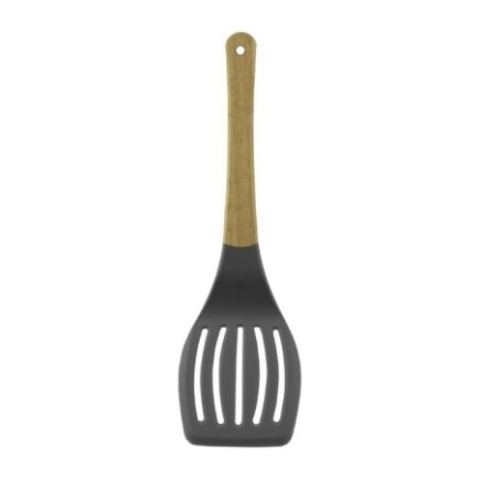 paletă de bucătărie perforată din silicon cu mâner din lemn