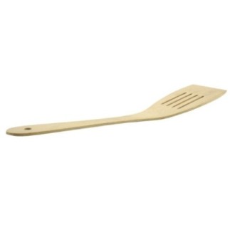 Spatulă de bucătărie din lemn natural, ideală pentru gătit și amestecat fără a zgâria vasele, lată, cu fante de scurgere