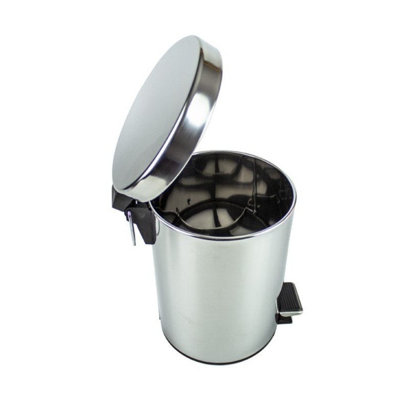 Coș de gunoi din inox, cilindric, compact, cu pedală si capac, perfect pentru baie, mecanism de deschidere fără mâini, 2.75L 