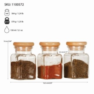 Set de borcane din sticlă cu capac din lemn, ideale pentru depozitarea condimentelor și ierburilor aromatice, 150 ml, 3 buc