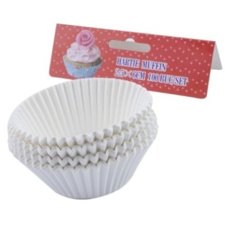 set de 100 de hârtii speciale pentru copt muffin albe și rotunde