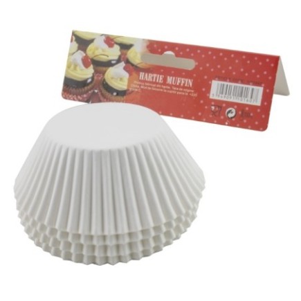 Set de forme pentru copt brioșe, rotunde, din hârtie specială albă, 2.5x6 cm, rezistente la căldură, 100 buc