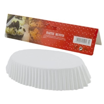 Set de hârtii pentru copt brioșe, ovale din hârtie specială albă, 9.5x4.5x3.9 cm, rezistente la căldură, 75 buc