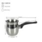 Ibric din inox pentru aragaz, cu fantă de scurgere și mâner din ebonită, ideal pentru prepararea ceaiului și cafelei, 250 ml ibric din inox cu mâner ebonită și cu informații despre dimensiuni afișate vizual prin săgeți