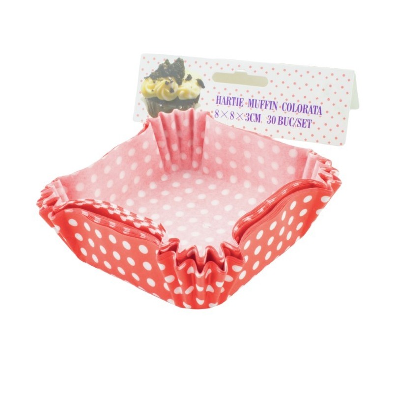 Set de hârtii pentru copt brioșe, pătrate din hârtie specială colorată, 8x8x3 cm, rezistente la căldură, 30 buc