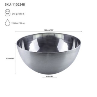bol profesional din inox cu specificații despre dimensiuni trasate prin săgeți