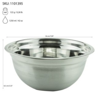 bol rotund din inox cu dimensiuni despre greutate și capacitate afișate prin săgeți
