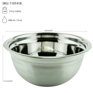 bol rotund din inox cu măsurători de înălțime capacitate și diametru afișate vizual